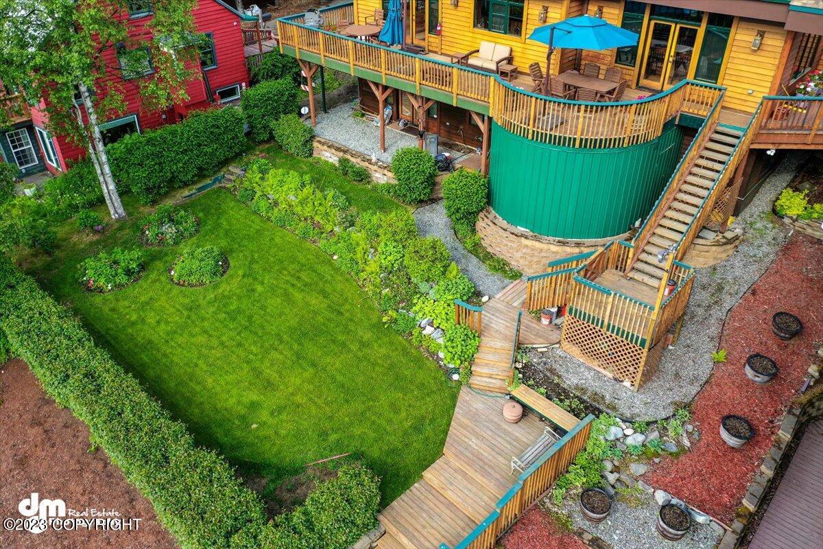 Aerial view of the backyard.