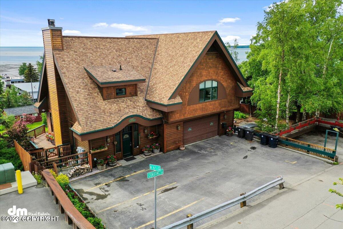 Aerial front view of the house.