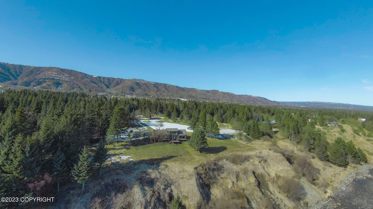 Aerial view of the house.
