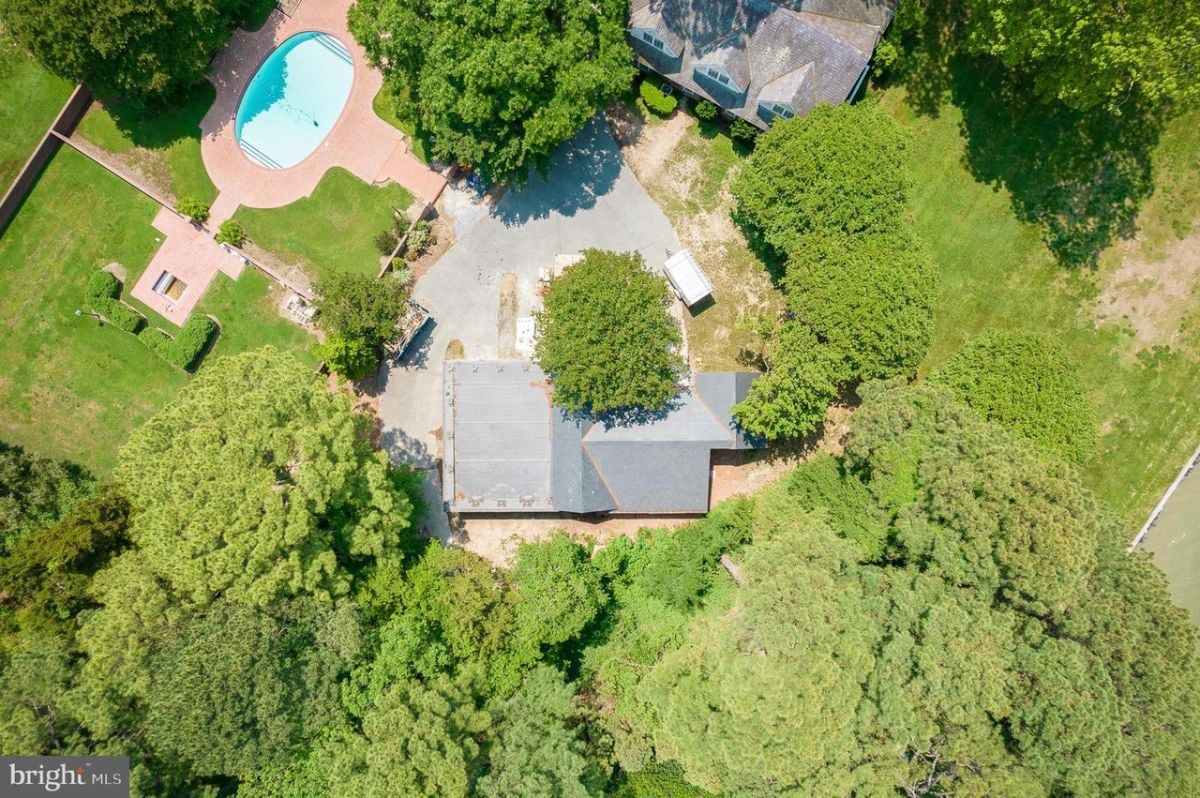 Aerial top view of the mansion.