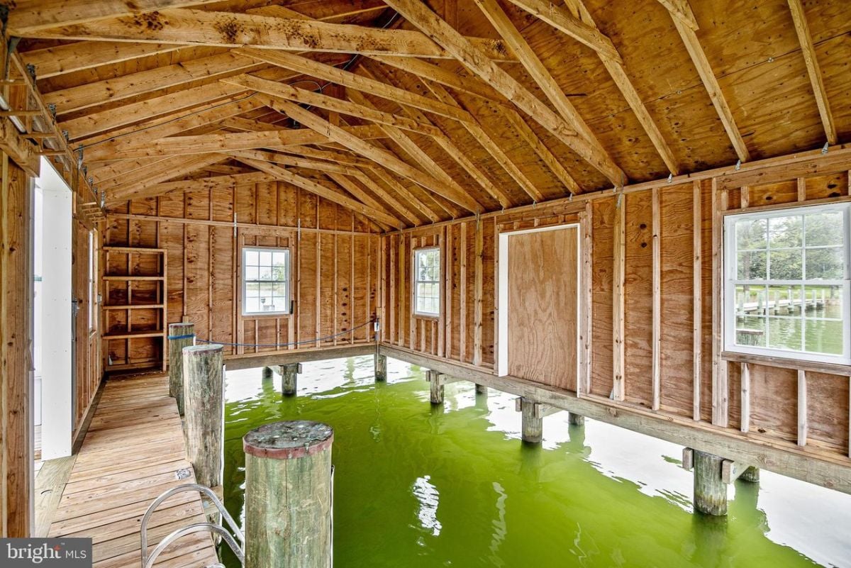 Inside the boathouse.