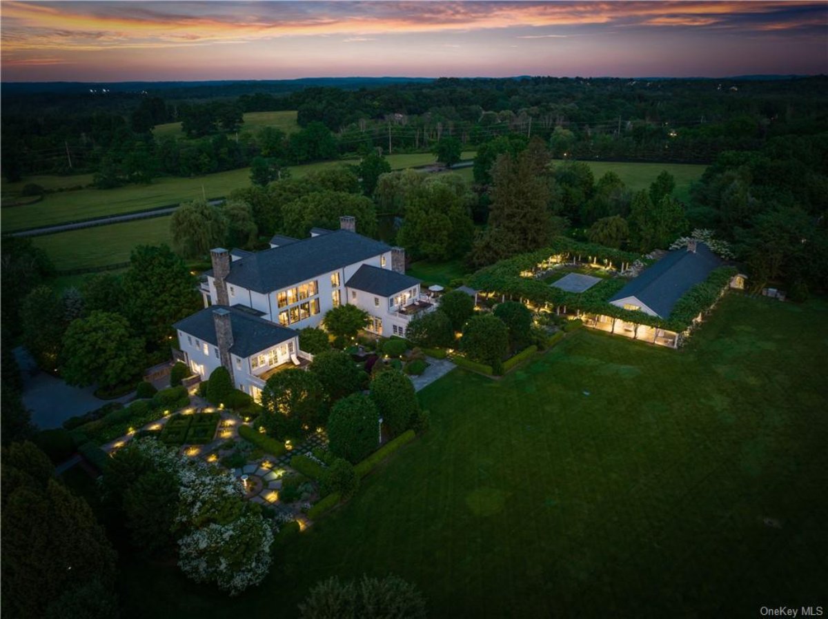 Night-time view of the mansion