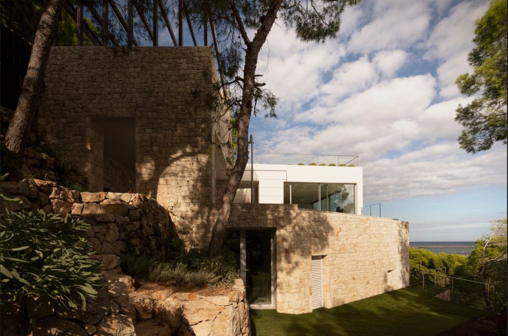 A concrete exterior of the house