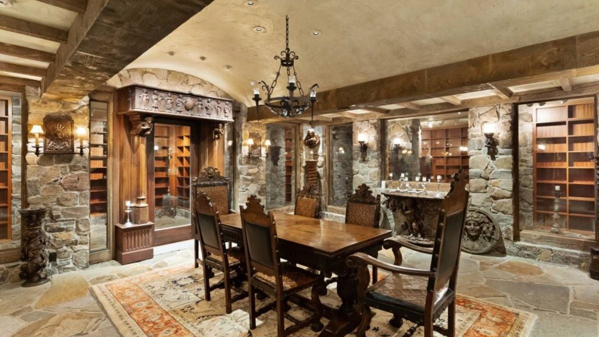 Rustic details adorn the formal dining room.