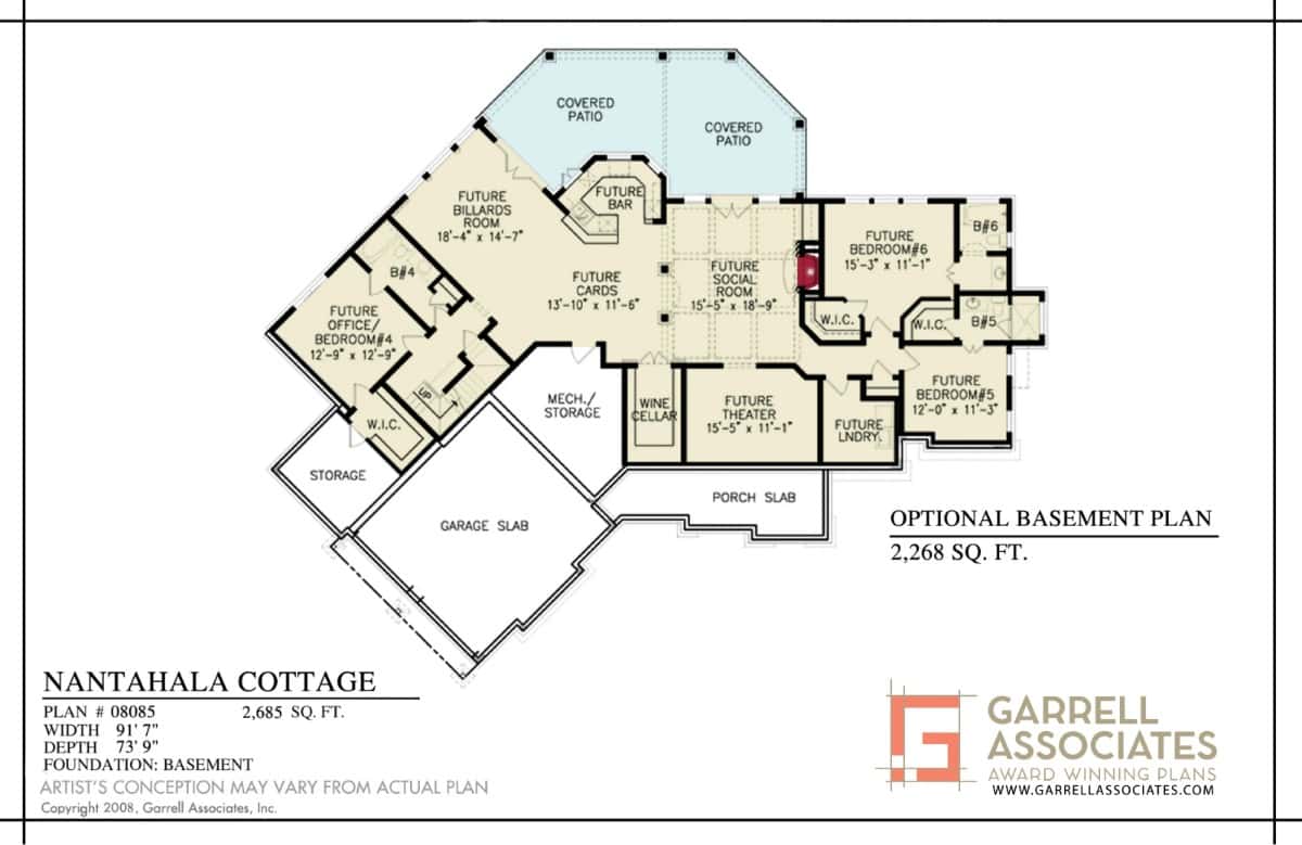 Main level floor plan of a single-story rustic 3-bedroom Nantahala cottage with foyer, dining room, lodge room, kitchen, breakfast nook, keeping room, study, three bedrooms, laundry, and mudroom leading to the garage.