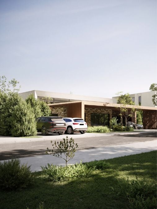 An asphalt drive way and a garage