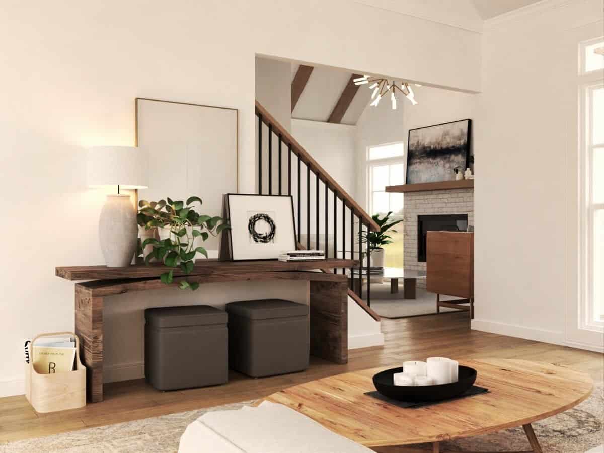 The living room flows into the family room through a large opening.