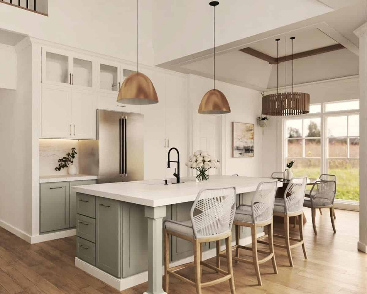 The kitchen is adjoined by a bright breakfast nook.