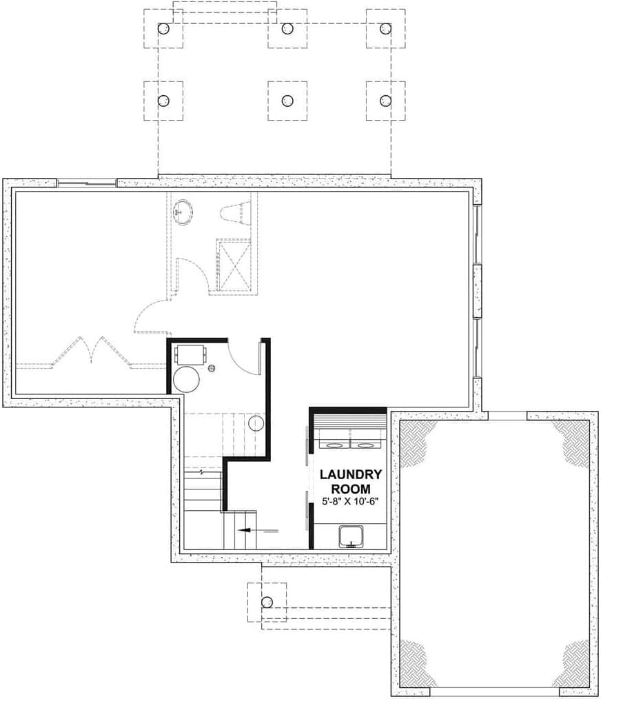 Lower level floor plan with a laundry room.