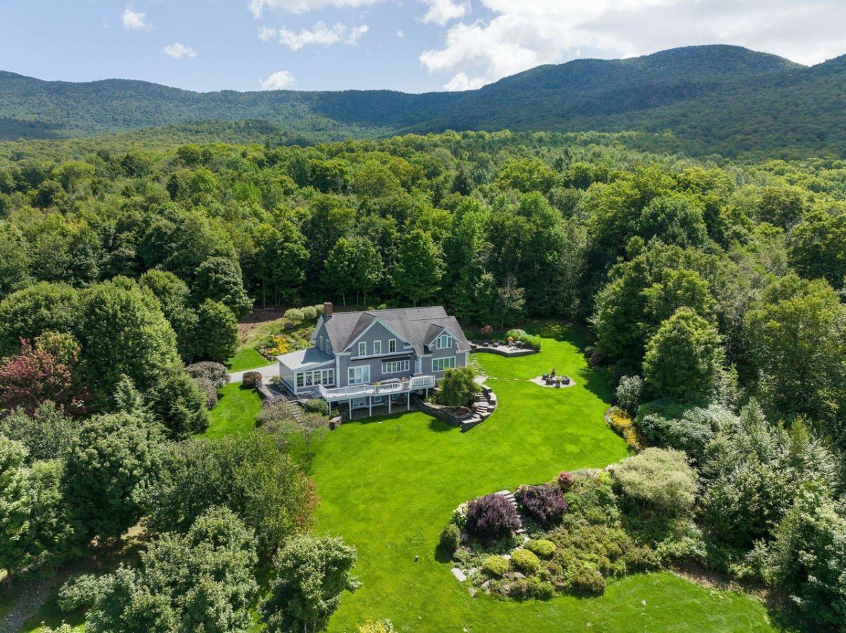 Aerial view of the 6,064 Sq. Ft. Property in Stowe, VT.
