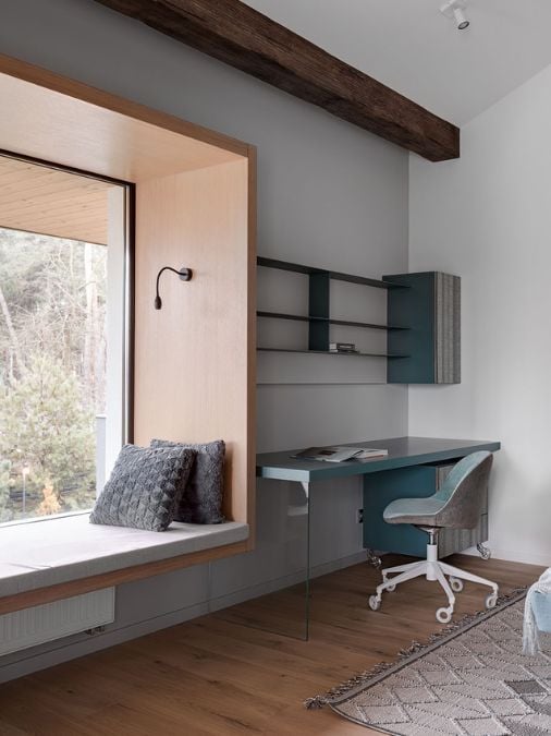 There's a study area in the bedroom.