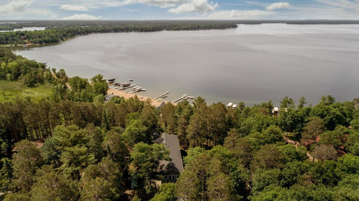 Aerial view of the 7,915 Sq. Ft. Estate in Crosslake, MN.
