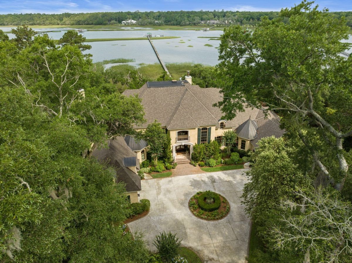 Aerial view of the 9,943 Sq. Ft. Mansion in Johns Island, SC.