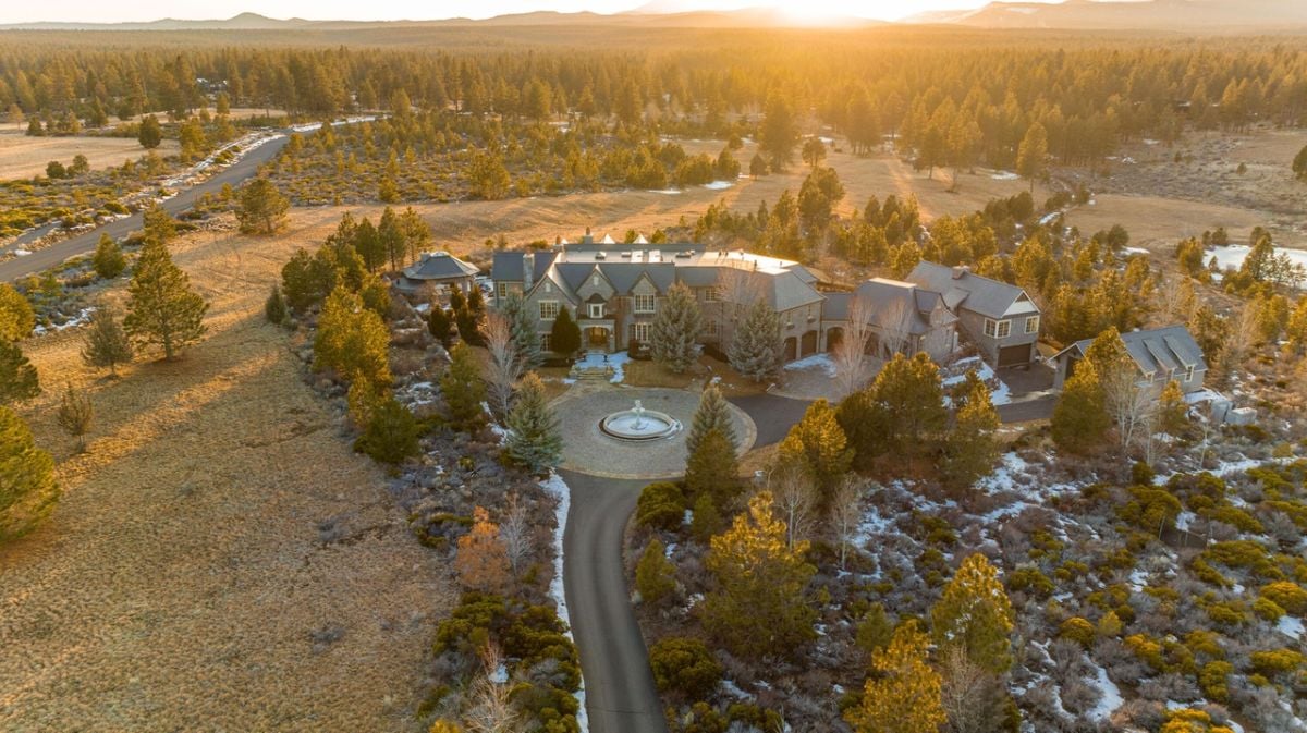 Aerial view of the 12,475 Sq. Ft. Mansion in Bend, OR.