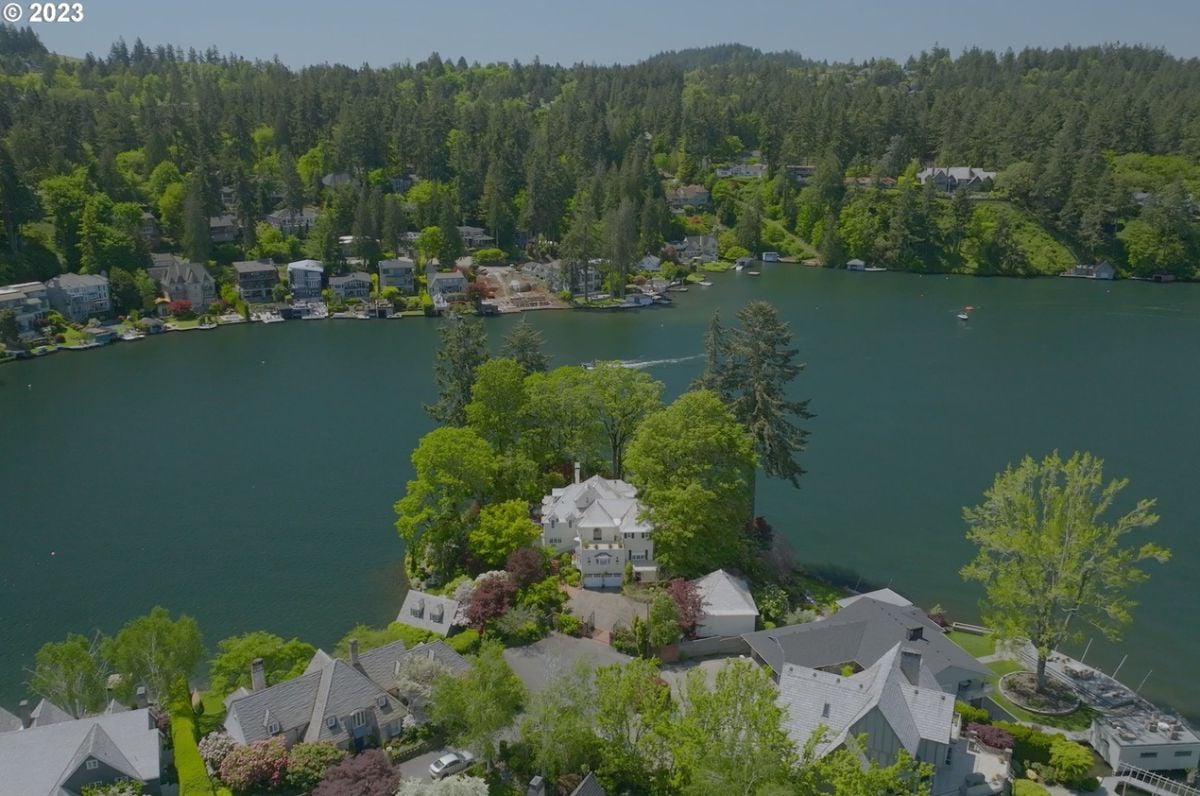 Aerial view of the 5,235 Sq. Ft. Estate in Lake Oswego, OR.