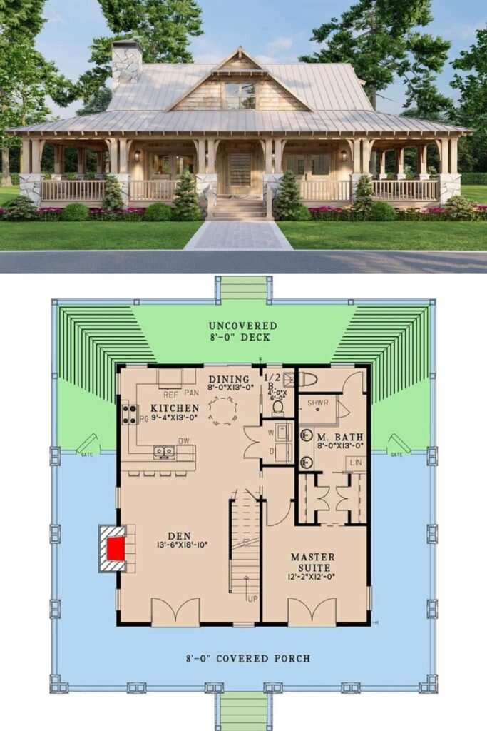 Rustic 3-Bedroom Two-Story Country Home with Wraparound Porch and Open ...