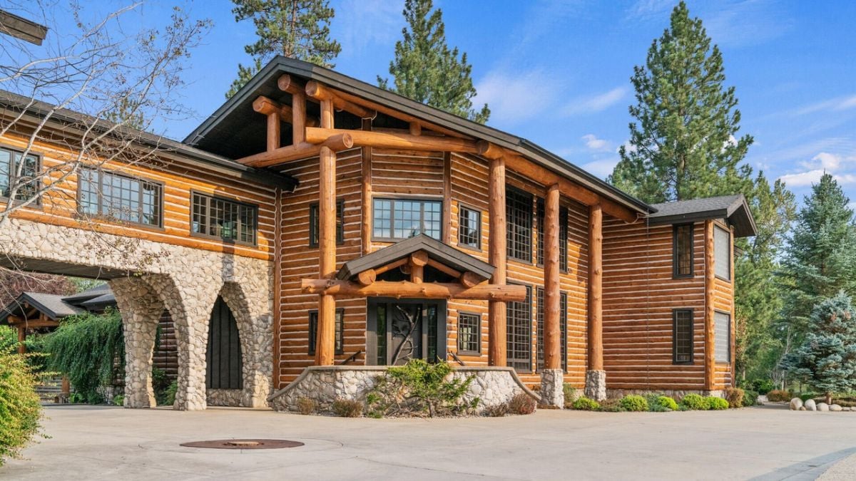 Main entry with with a stone front porch.