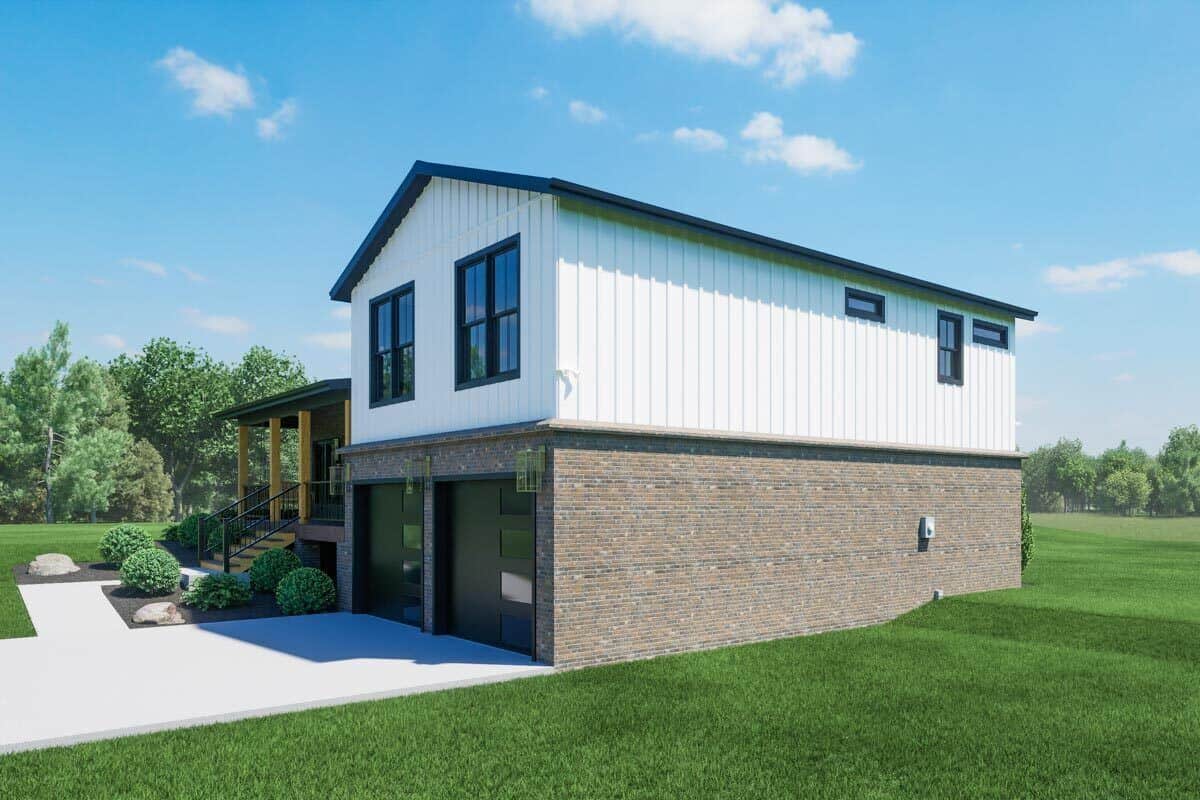 Front-right view of the house with a 2-car front-facing garage and a concrete driveway.