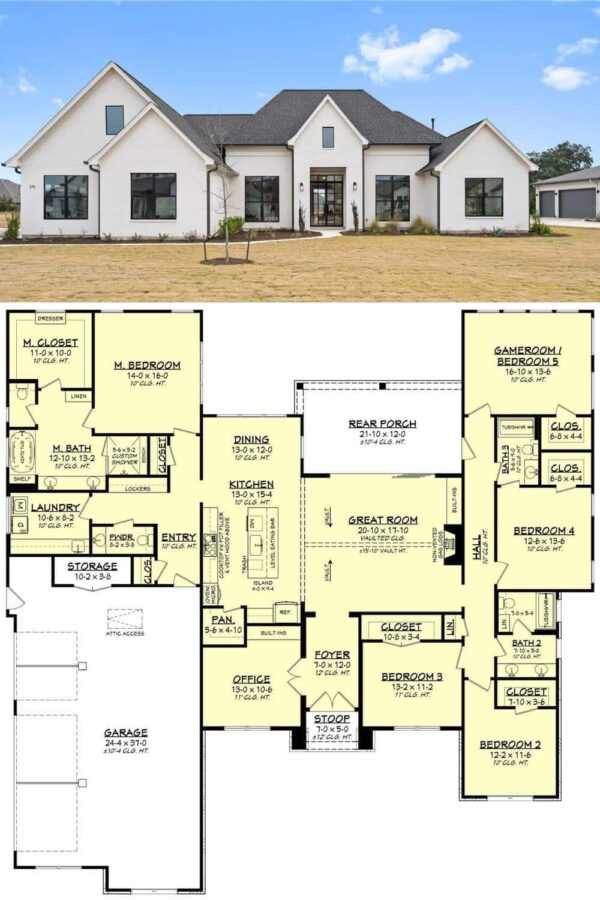 5-Bedroom Single-Story Contemporary Home for a Corner Lot with 3-Car ...