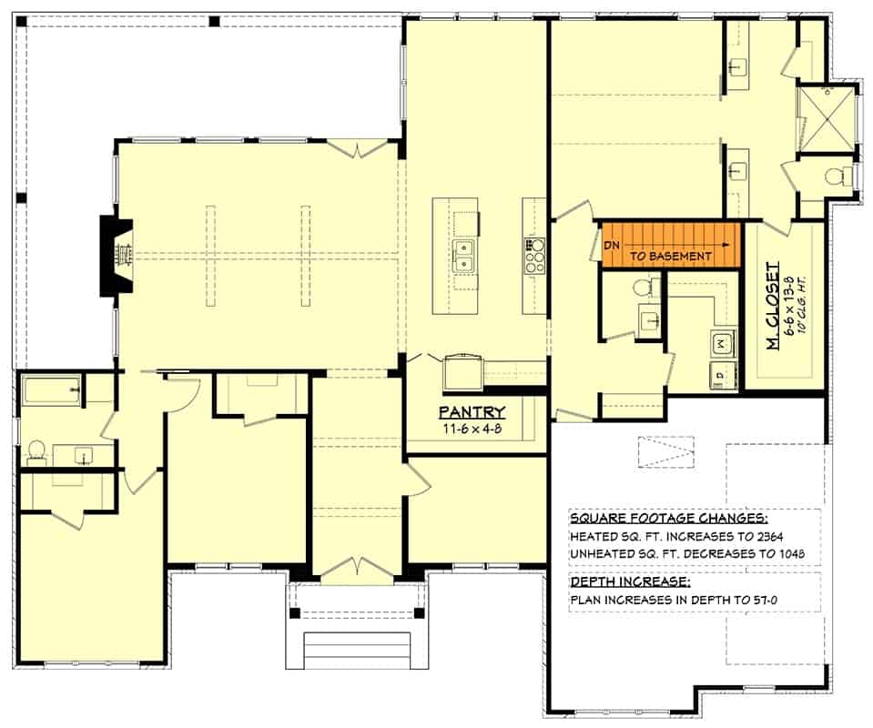 Main level floor plan showing the basement stairs location.