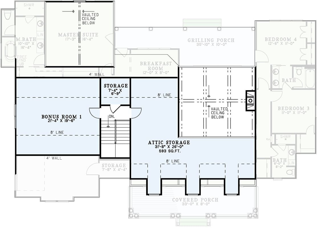 Bonus level floor plan with plenty of storage space.