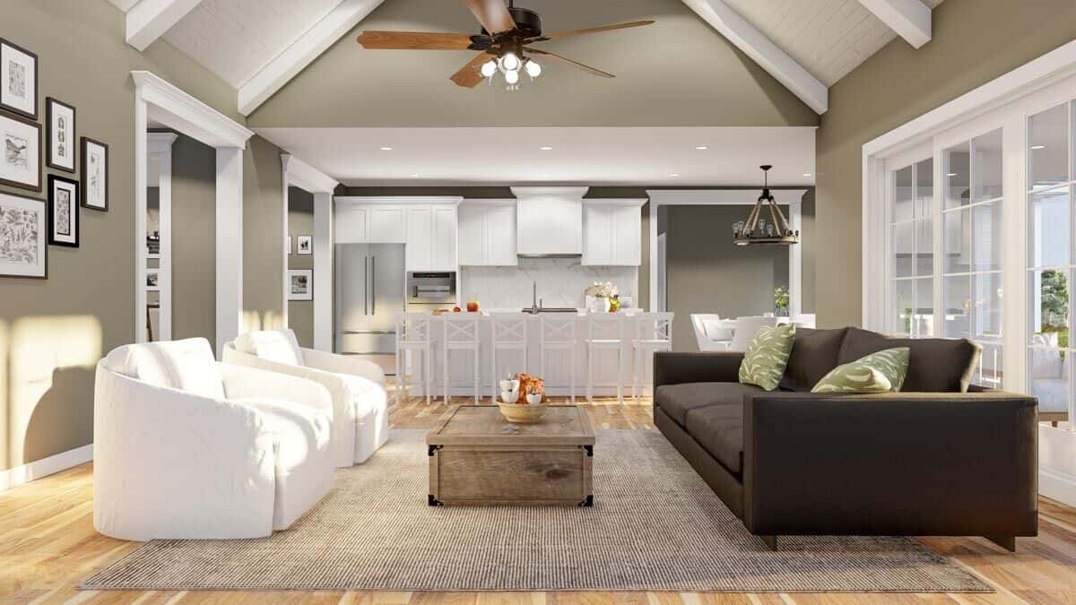 The great room combines with the kitchen for comfortable living.