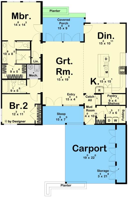 2-Bedroom Modern Single-Story Home with Open-Concept Living and Covered ...