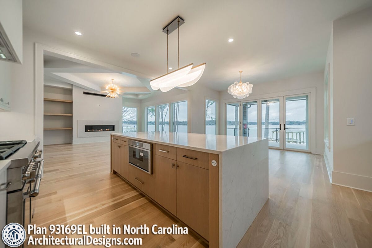 Kitchen island overlooking the dining and great rooms.