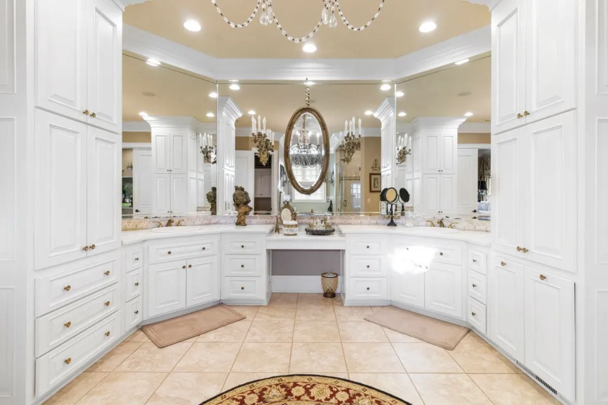 Powder room featuring the vanity mirror.