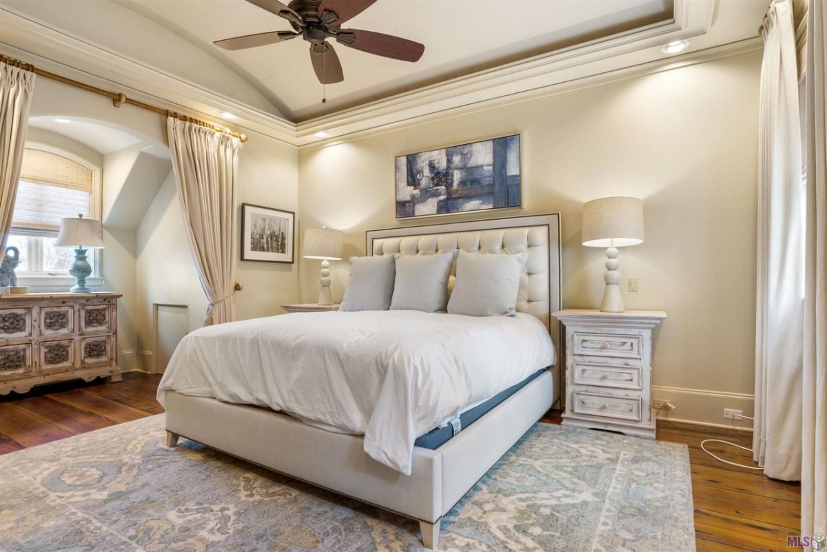 Bed in white sheet.