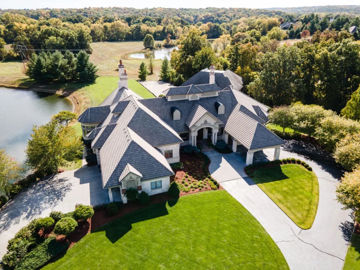 Aerial view of the mansion