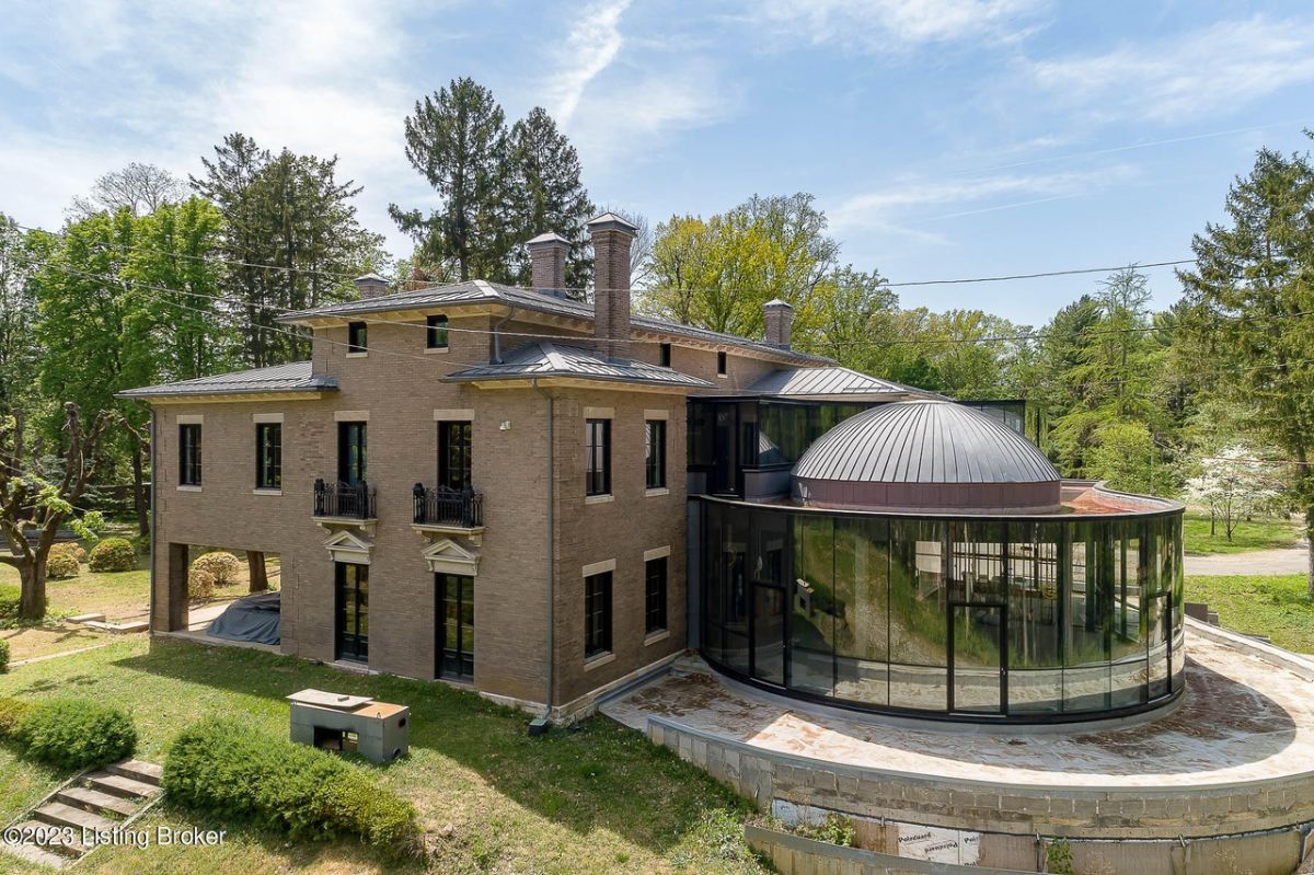 Custom curved-glass curtain wall.