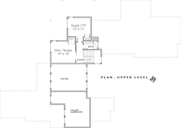 Second level floor plan with a den/studio and a guest/TV room.