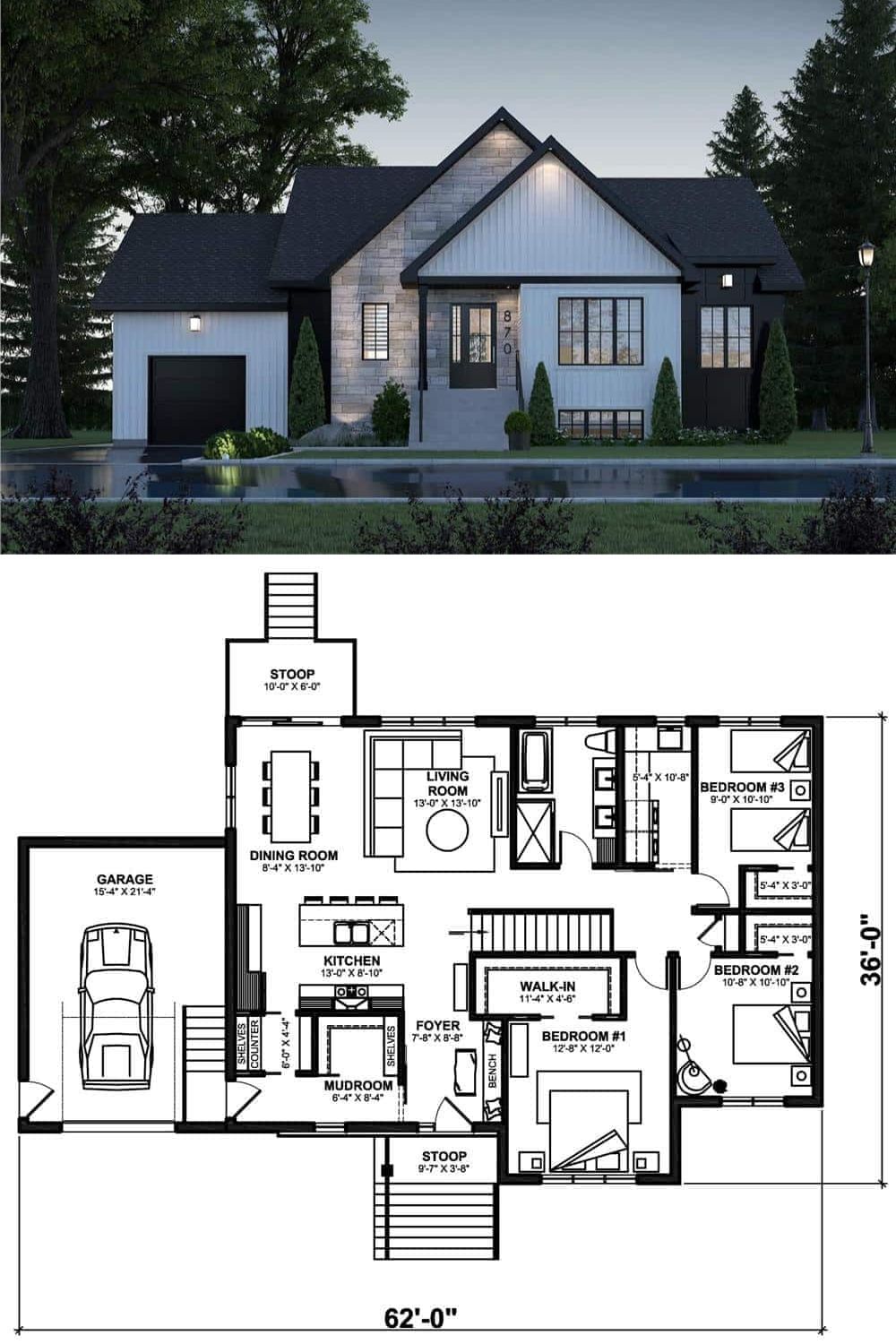 Single-Story Contemporary Home with Three Bedrooms and Open Living ...