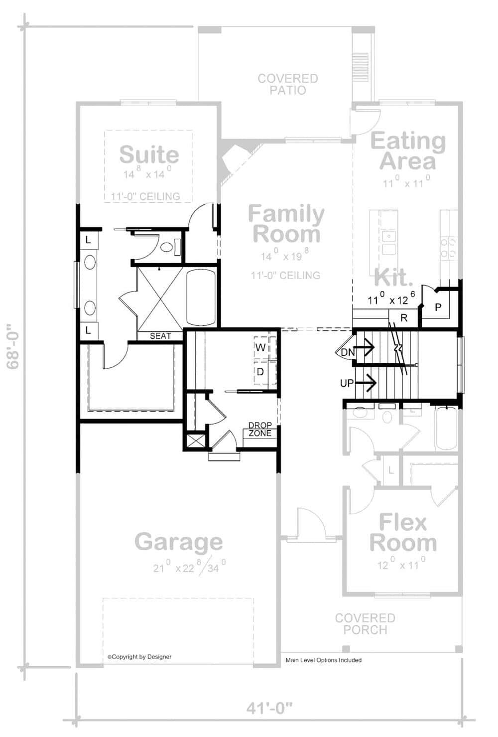 Main level floor plan showing the basement stairs location.