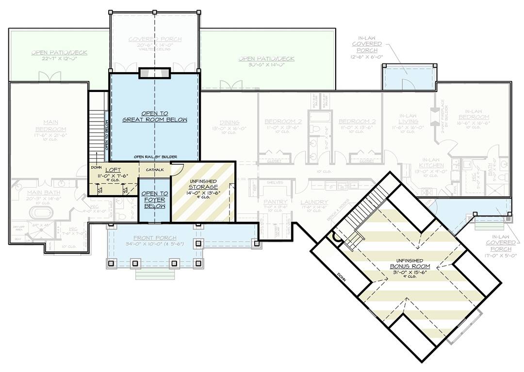 Second level floor plan with loft and bonus room.