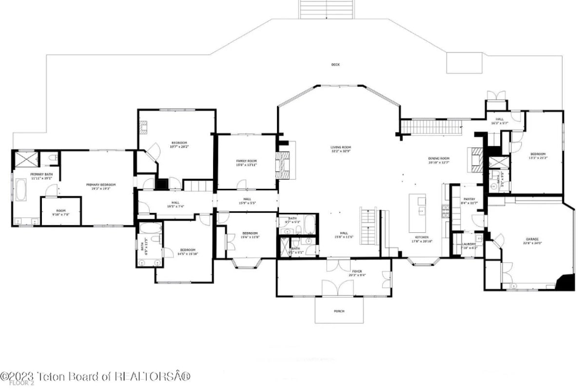 Floor plan of the 7,091 Sq. Ft. mansion in Jackson, WY.