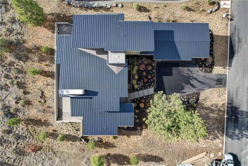 Bird's eye view of the two-story contemporary home.