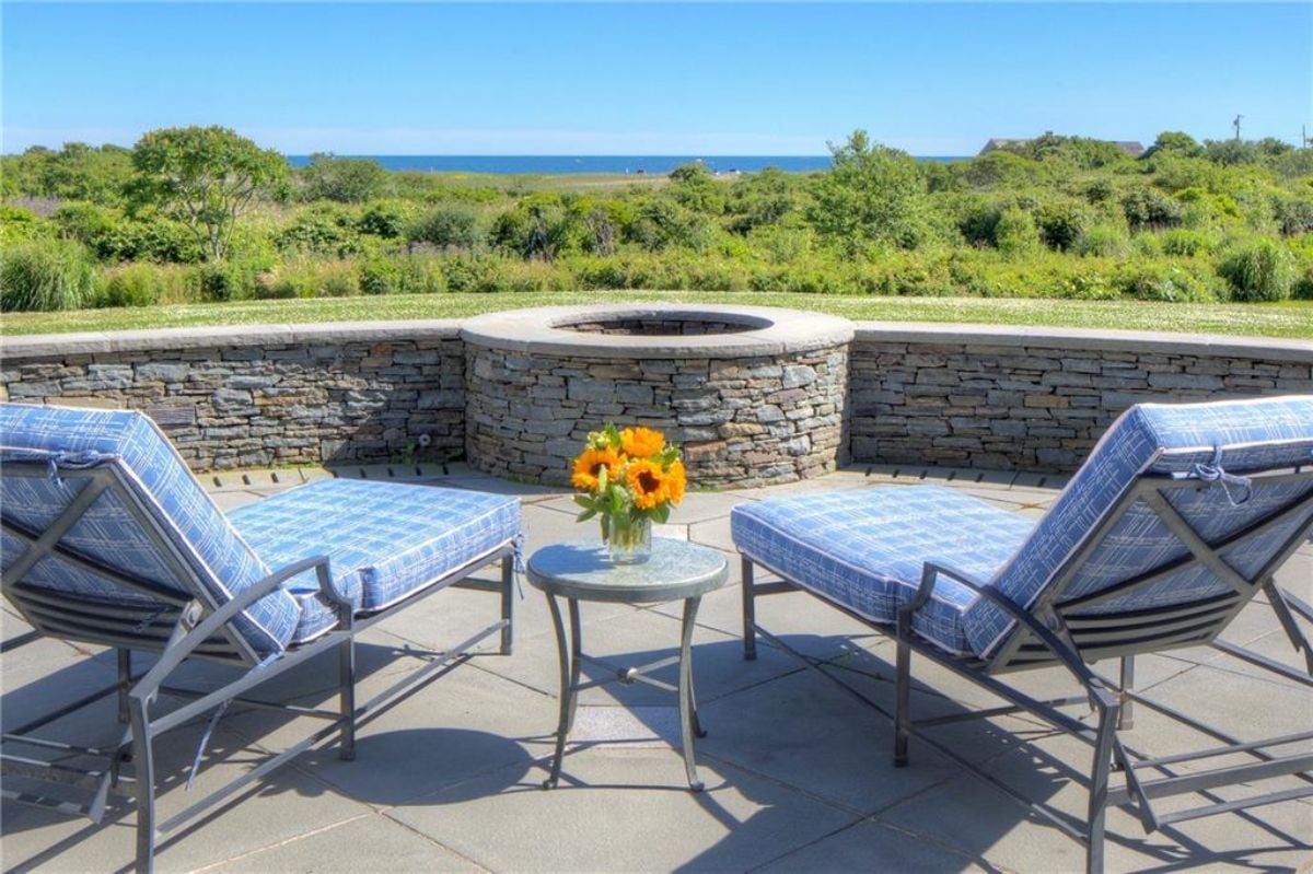 Outdoor bench and fireplace