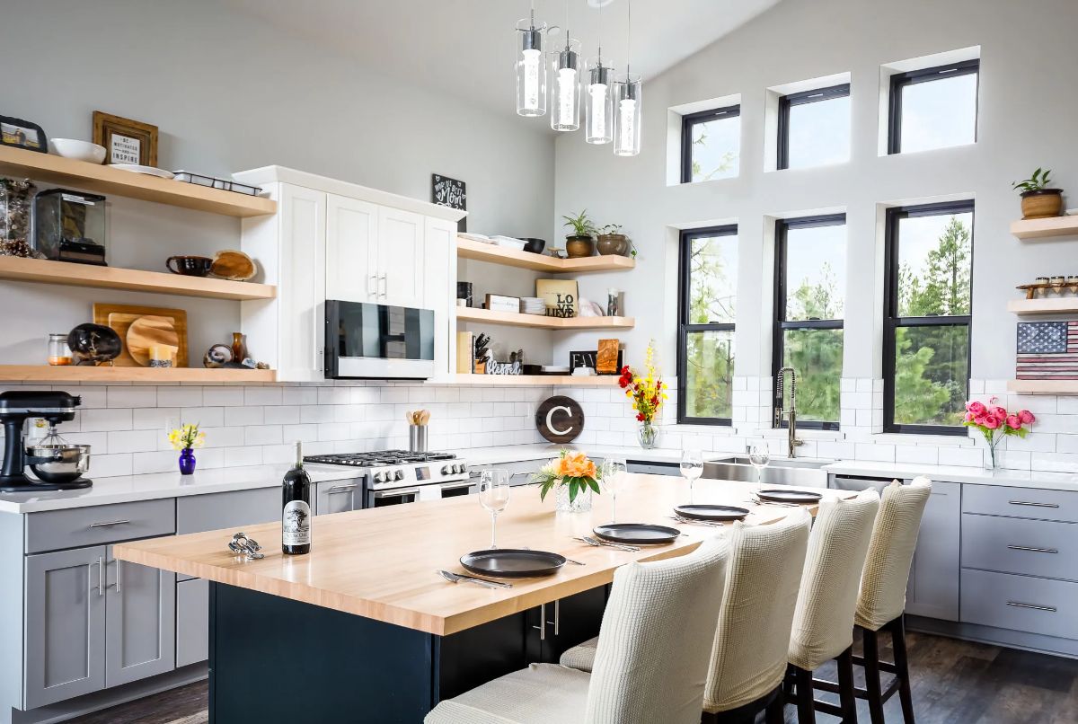 Councilman's kitchen, features the cooking area, the island table and chairs.