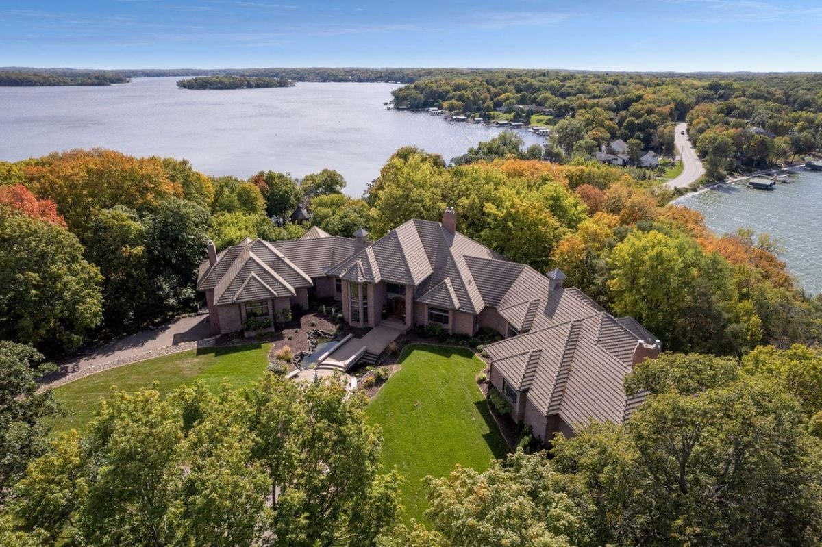Aerial view of the 13,980 Sq. Ft. Estate in Minnetrista, MN.