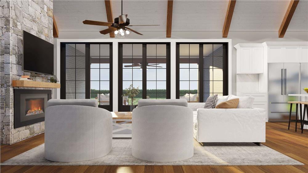 A trio of windows fills the great room with abundant natural light.