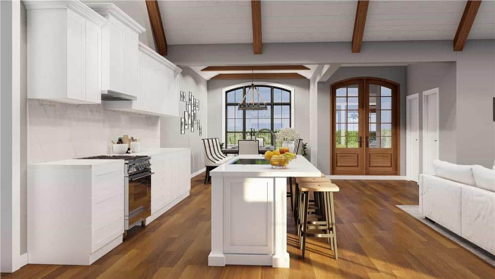 The kitchen opens completely to the great room, foyer, and dining room.