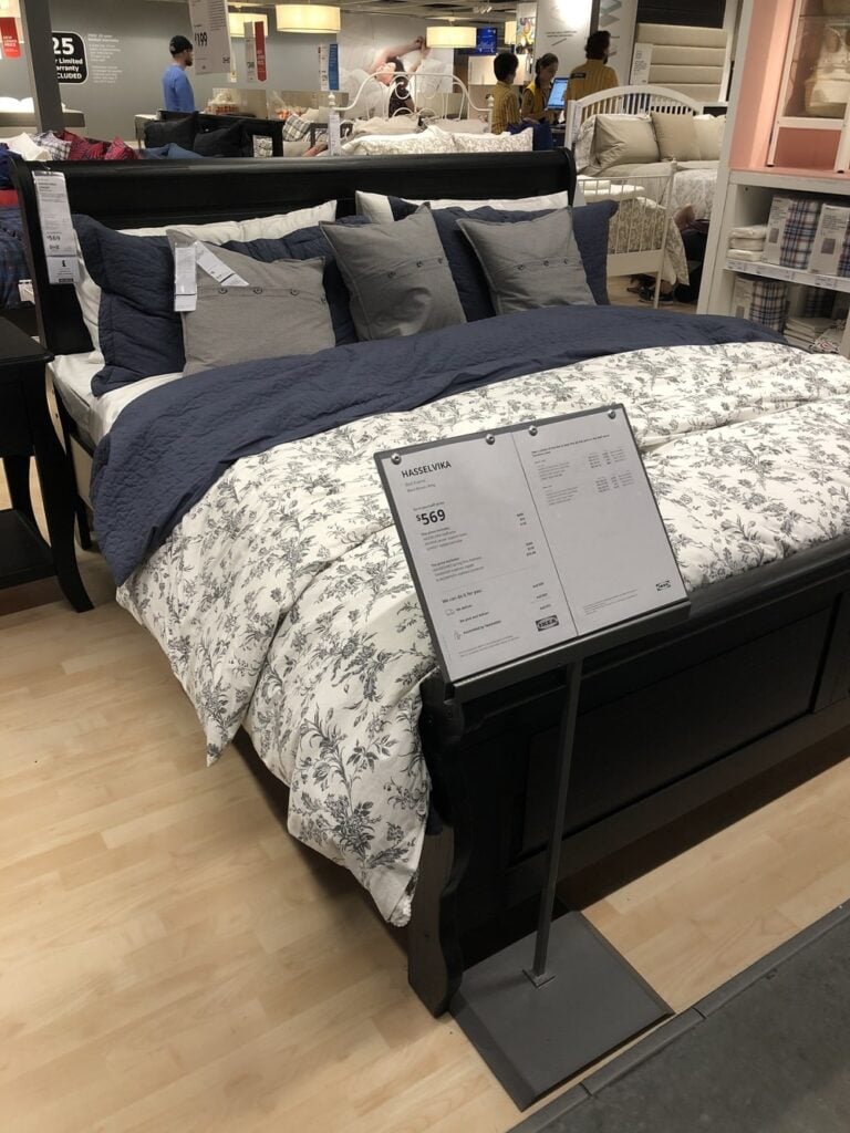 IKEA mattress and bedframe staged in the IKEA showroom