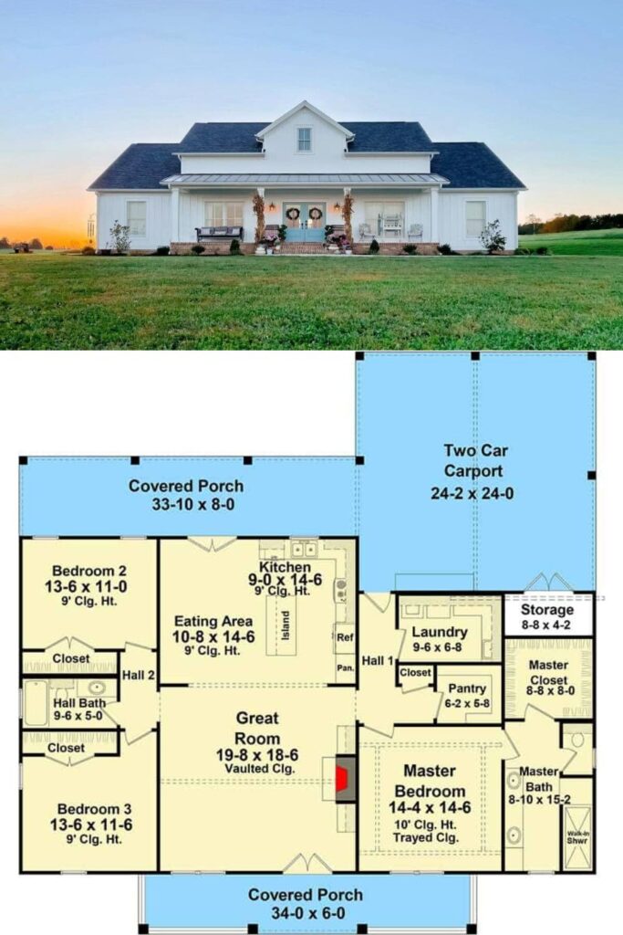 3-Bedroom Modern Single-Story Farmhouse with Front Porch and Open ...