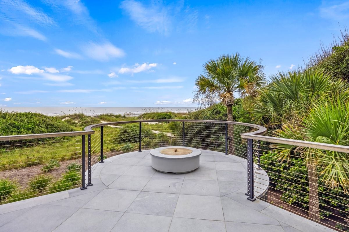 Fire pit with a view of the ocean.