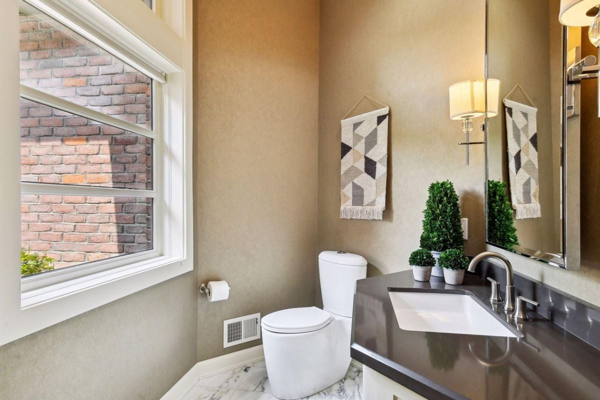 Bathroom with a sink and a toilet.