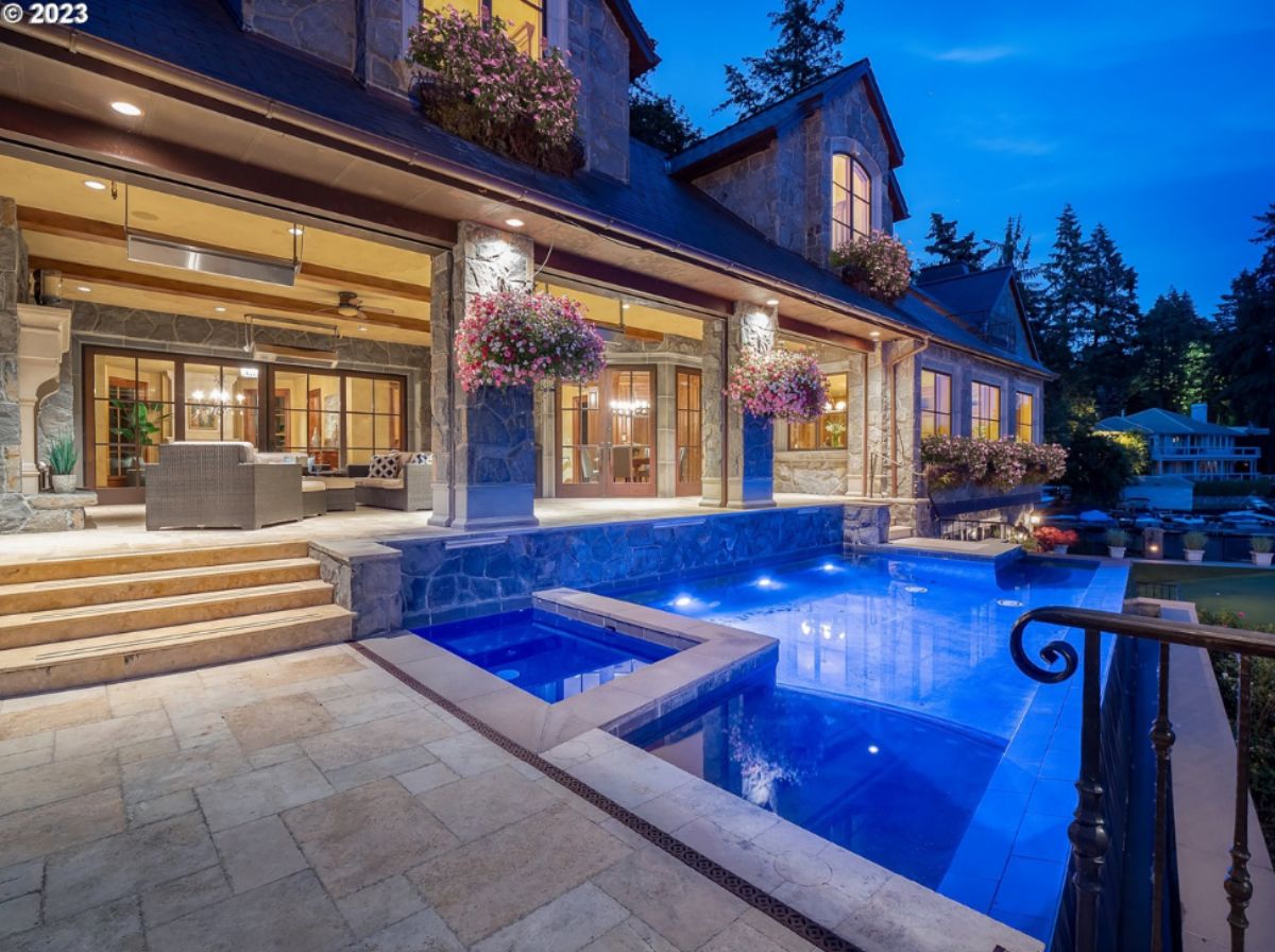 Infinity pool with custom lights.