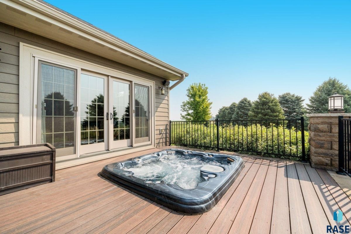 Hot tub on a wooden deck.