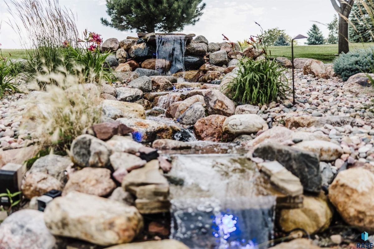 Small waterfall in a rock garden.
